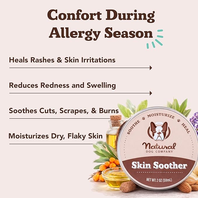 Natural Dog Company Skin Soother Balm for Dogs – Dog Skin Balm for Dry Winter Skin, Seasonal Sensitivity & Environmental Stress, Dog Moisturizer with Coconut Oil, Calendula & Vitamin E, 1 oz Tin