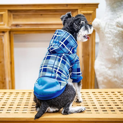 EXPAWLORER Plaid Dog Hoodie - British Style Warm Dog Sweater Shirt with Leash Hole,Pitbull Clothes Outfits,Winter Coat Apparel for All Breeds Puppy Girl Boy-Cat Apparel,Blue Medium