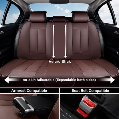 Car Seat Covers Full Set, Brown Seat Covers for Cars, Automotive Seat Covers, Waterproof Nappa Leather Front Seats and Back Car Seat Protector, Universal Fit for Most Cars SUV Trucks