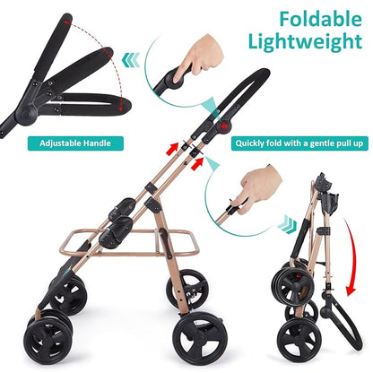 Ownpets Dog Stroller with Upgraded 4 Wheels, 3 in 1 Foldable Pet Stroller for Medium Dogs and Cats Up to 66lbs, Detachable Carrier for Car Seat, with Storage Organizer, Cup Holder
