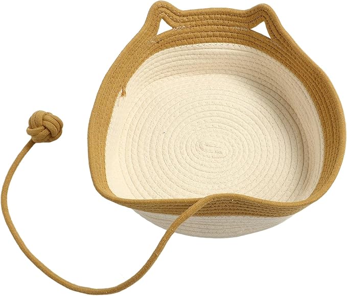 Handwoven Cat Bed, Cotton Rope Cat Basket Comfy Cat House for Summer and All Seasons, M Litter Basket with Unique Design, Easily Washed, Multifunctional Pet Supplies