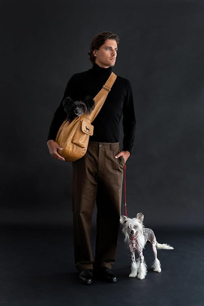 Noah & Paw Dog Sling Carrier for Small Dogs 5-18lb, Dog Sling for Small Dogs and Cats, Dog Carrier with Adjustable Padded Strap, Vegan Leather Lined with Fur, Double Safety Feature, Machine Washable