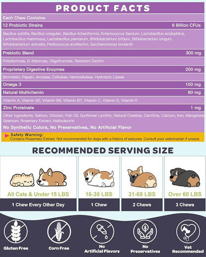 NATURE TARGET Probiotics for Dogs, 6 Billion CFUs Dog Probiotics for Digestive Health with Prebiotic and Digestive Enzymes, Rich in Omega 3 and Vitamins for Skin & Coat, Salmon-Flavored - 120 Counts