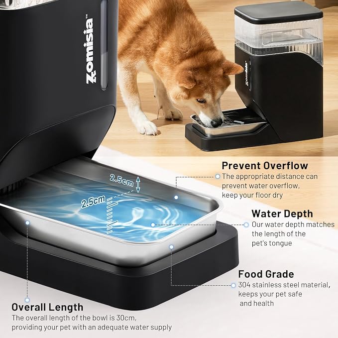 ZOMISIA Automatic Dog Water Dispenser 11L with Stainless Steel Bowl, Gravity Extra Large Capacity Water Bowl for Large-Sized Dogs, 3 Gallon Pet Waterer 100% BPA Free, Cool Grey