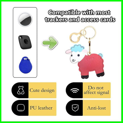 Leather Keychain Holder Case Compatible with AirTag,Cute Protective Cover with Keyring,Anti-Scratch Finder GPS Tracker Case for Wallet Keys,Bag,Pets,Backpack(Red Lamb)