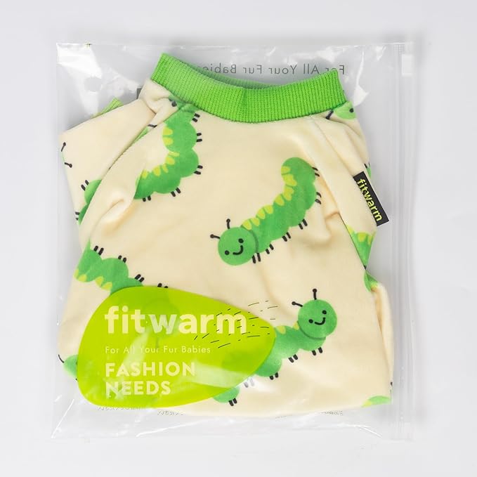 Fitwarm Caterpillar Dog Fleece Pajamas, Cozy Clothes for Small Dogs Boy Girl, Funny Pet Onesie, Beige, Green, XS