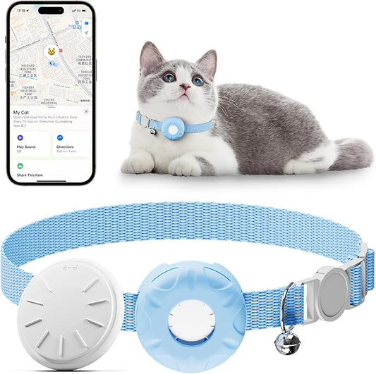 Cat GPS Tracker, Waterproof Pet Tracker for Cats, Cat GPS Tracker Collar with Safety Elastic Buckle, Works with Any Collar,Compatible with Apple Find My App (Only iOS), No Monthly Fee, Blue