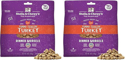 Stella & Chewy's Freeze-Dried Raw Cat Dinner Morsels - Premium Turkey Recipe with 98% Farm-Raised Meat & Organs - Natural Grain-Free Cat-& Kitten Food - Made in USA - 18 oz,(Pack of 2)