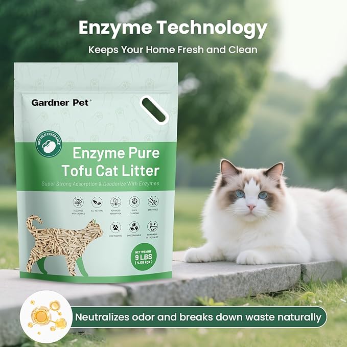 Gardner Pet Natural Tofu Cat Litter - Fast Absorbing & Strong Clumping, Low Dust, Flushable Cat Litter for Odor Control, Easy Scooping for Multi-Cat Homes, (9LBS*2)