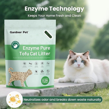 Gardner Pet Natural Tofu Cat Litter - Fast Absorbing & Strong Clumping, Low Dust, Flushable Cat Litter for Odor Control, Easy Scooping for Multi-Cat Homes, (9LBS*2)