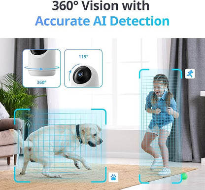 SwitchBot 3K/5MP Indoor Camera - Pan/Tilt Baby & Pet Monitor, 2.4G Wi-Fi, Night Vision, 2-Way Audio, 360° Tracking, Privacy Mode, Alexa, Cloud & SD Storage.