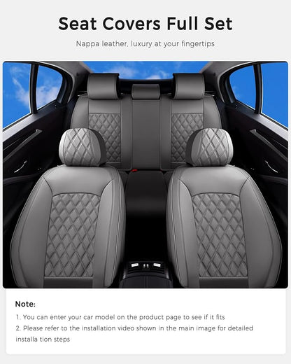 Huidasource Gray Seat Covers Full Set, Gray Seat Covers 5 Seats Waterproof Nappa Leather, Universal Fit for Most Cars,Van,Truck, SUV, Honda Civic Nissan Compass Sentra Focus Explorer(Full Set/Gray)