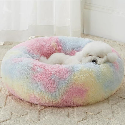 WNPETHOME Calming Dog Bed Cat Bed Donut, Faux Fur Pet Bed Self-Warming Donut Cuddler, Comfortable Round Plush Dog Beds