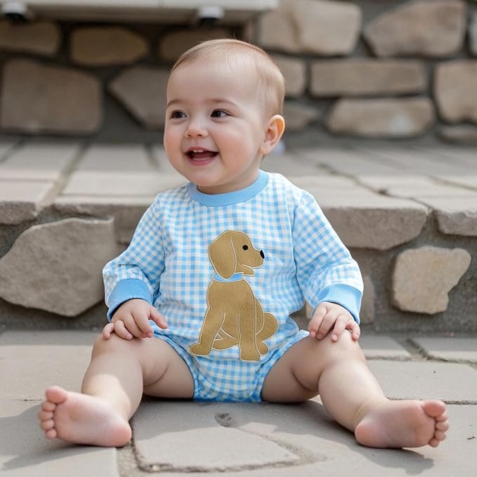 Baby Girl Summer Clothes Dog Bubble Romper Newborn Infant Plaid Onesie Spring Summer Toddler Bodysuit Clothes