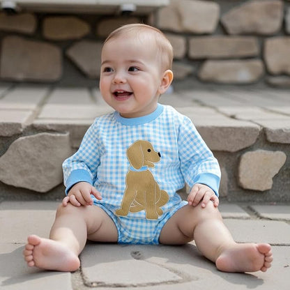 Baby Girl Summer Clothes Dog Bubble Romper Newborn Infant Plaid Onesie Spring Summer Toddler Bodysuit Clothes