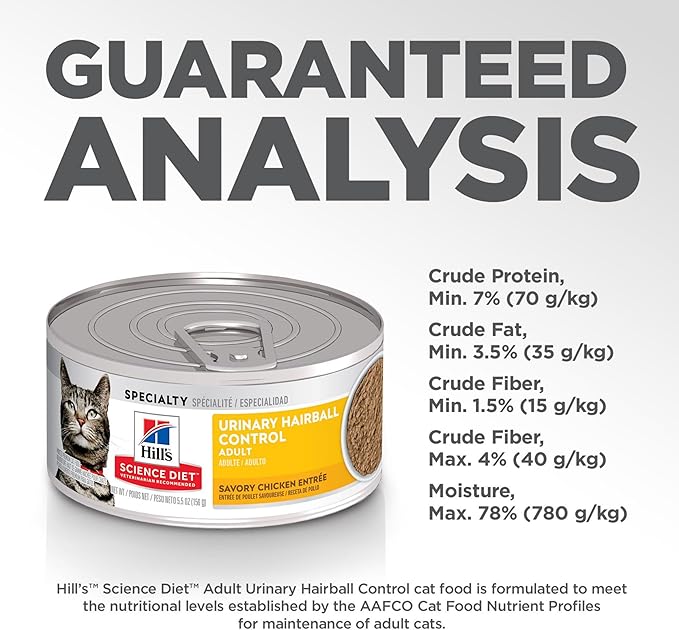 Hill's Science Diet Adult Urinary & Hairball Control Wet Cat Food, Chicken Minced, 5.5 oz. Cans, 24-Pack