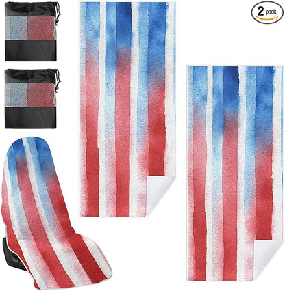 2 Pack Car Towel Seat Covers with Storage Bag, Multifunctional Towel for Gym Outdoor Sport, Picnic, Beach, Pet Dog Travel,Non-Slip Washable Car Seat Protector (Flag Stripes)