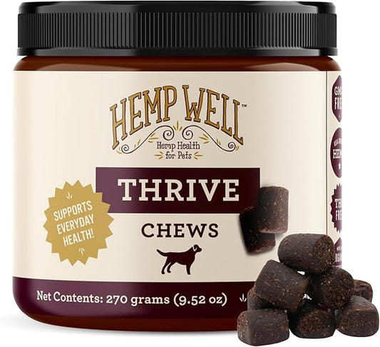 Hemp Well Thrive Chews for Dogs – Supports Hip, Joint, and Heart Health, Promotes Immune Support, Strengthens Skin and Coat, Organically Sourced – 60 Count