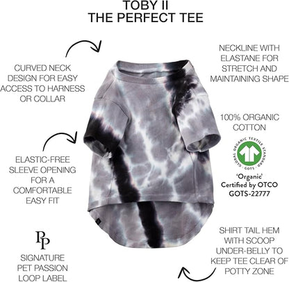 Pet Passion Toby II - The Perfect Tee, 3 Pack Short Sleeve Pet T-Shirt 100% Organic Cotton Tees Clothes for Small, Medium, Large Dogs, Black Sand Tie Dye, XX-Large (70-110 lbs)