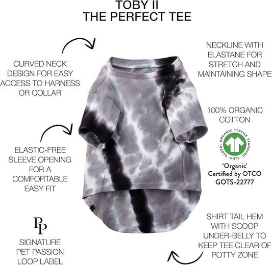Pet Passion Toby II - The Perfect Tee, 3 Pack Short Sleeve Pet T-Shirt 100% Organic Cotton Tees Clothes for Small, Medium, Large Dogs, Black Sand Tie Dye, Large (40-60 lbs)