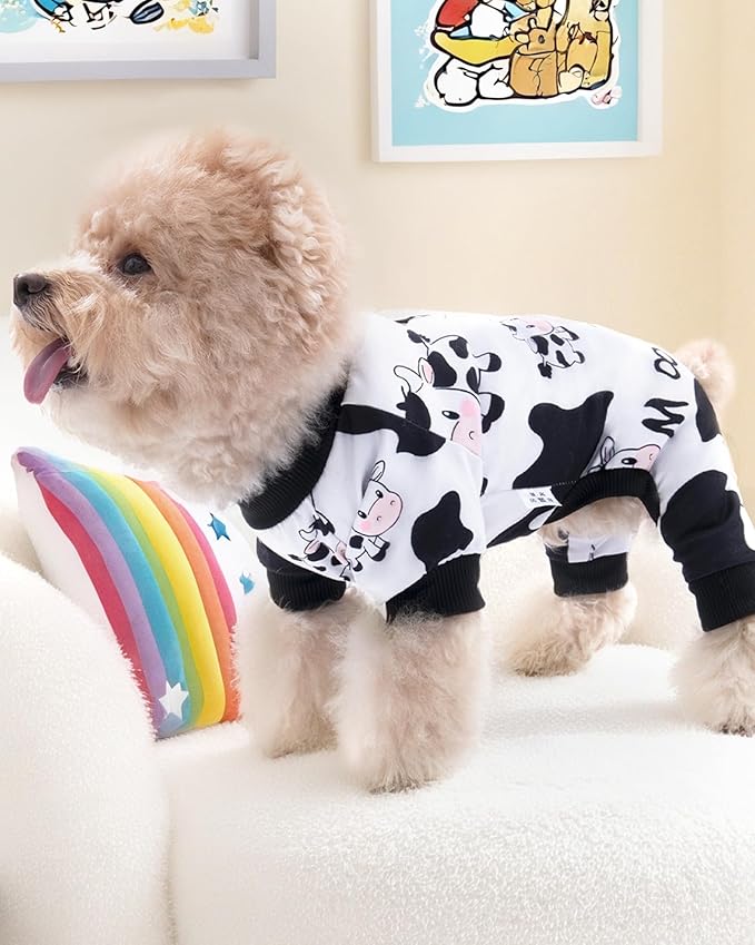 XPUDAC Dog Pajamas Soft Stretchy Cow Dog Clothes for Small Medium Dogs Pet Jumpsuit Cat Apparel-XL