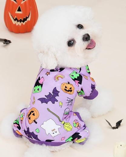 XPUDAC Halloween Dog Clothes Comfy Strechy Puppy Pajamas Cute Pet Onesies for Small Medium Dogs Boy Girl Cat Apparel Pet Outfit Purple, XS