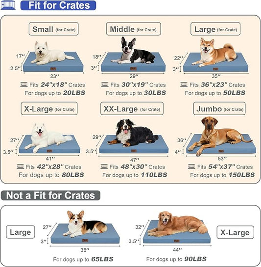 Outdoor Dog Bed for Medium Dogs, Waterproof Dog Crate Mat Orthopedic Egg Crate Foam Pet Bed with Washable Removable Oxford Cover, Blue