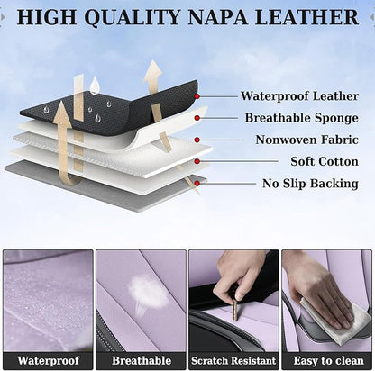 Coverado Universal Seat Covers Front, 2-Pack Universal Seat Covers for Cars, Waterproof Nappa Leather Car Seat Covers with Head Pillow, Auto Protectors Fit for Most Sedans SUV Truck-Black&Purple