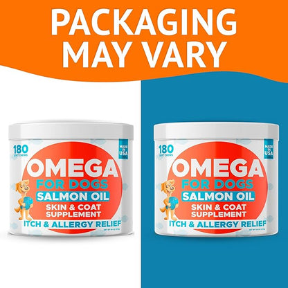 Omega 3 Fish Oil for Dogs (360Ct Peanut) - Skin&Coat Chews - Dry & Itchy Skin Relief + Allergy Support - Shiny Coat - EPA&DHA Fatty Acids - Salmon Oil Chews Promotes Heart Support