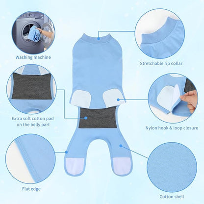 2 Packs Breathable Cotton Dog Recovery Suit for After Neuter Spay Abdominal Wounds Protector, Professional Anti-Licking Onesies for Male Female Pets Surgery Bandages, 2XL Black Blue Pure