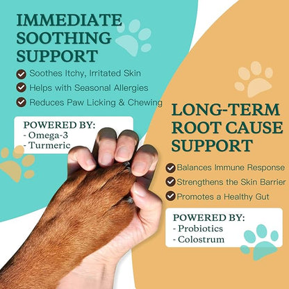NATURE TARGET Dog Allergy Relief Freeze Dried Chews, with Probiotics, Colostrum for Immune Health, Anti Itch & Seasonal Allergies & Scratching, Omega 3 for Skin & Coat Health, Pawlicking, Hot Spots