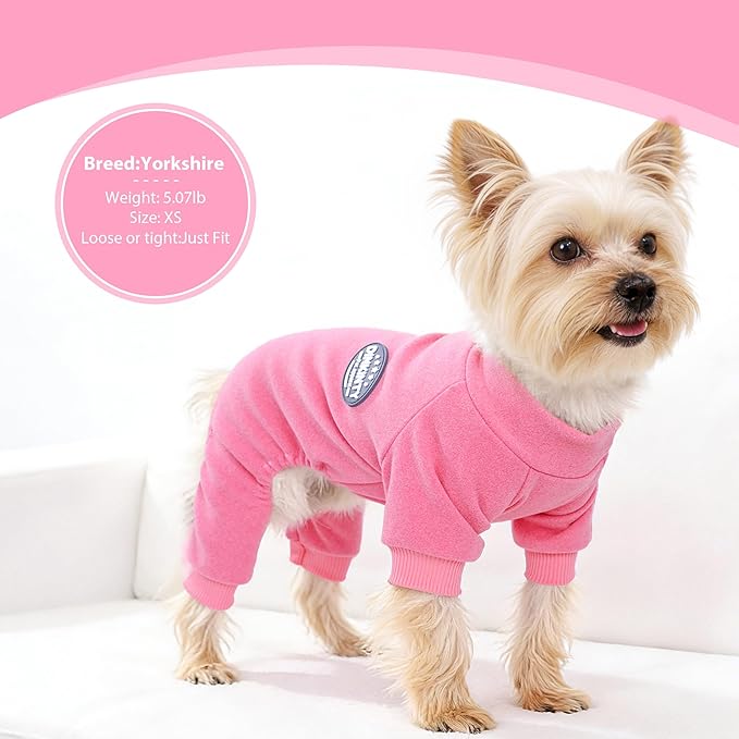 Dog Pajamas Dog Sweater for Small Dogs Girl Boy Winter Warm Soft Puppy Pjs Stretchy Jumpsuit Doggie Pet Clothes Outfits XXS~L (Rose, Large)
