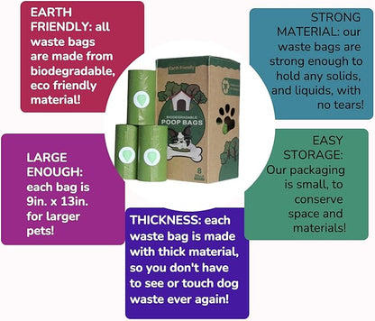 Dog Poop Bags 120 Piece, Biodegradable Poop Bags for Dogs and Cats, Heavy Duty Leak- Proof Pet Waste Bags, Lavender Scented and Thick, 8 Rolls, 9 x 13 Inch Each