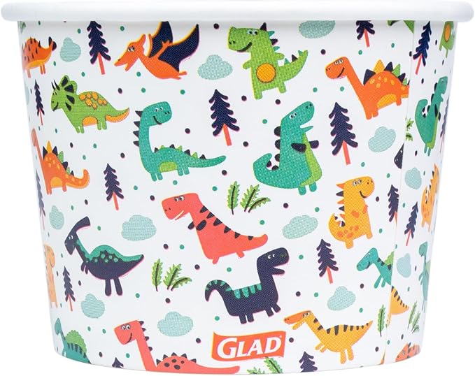 Glad Paper Bowls, 12 Ounces, 20 Count | Dinosaur Design | Disposable | For Kids | Pack of 2
