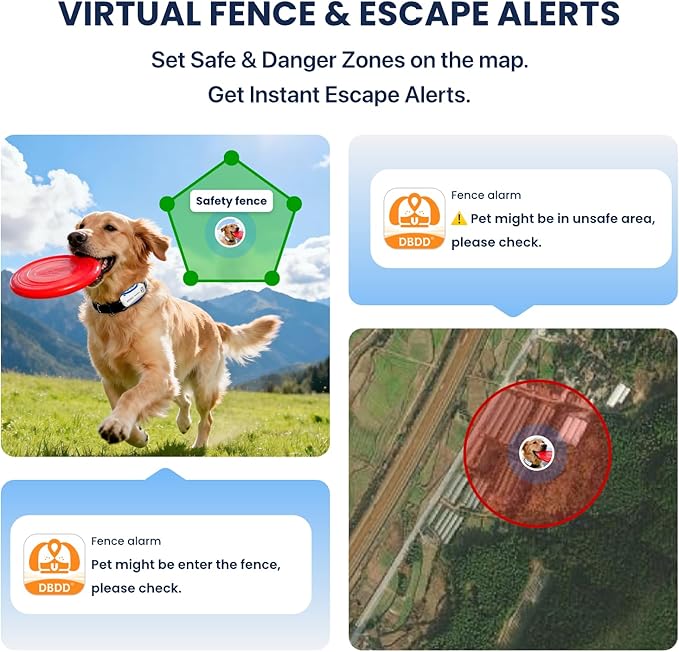 DBDD AI GPS Tracker for Dogs, Real Time Location and AI Health Care Management, Electronic Fence, Waterproof, iOS and Android Compatible (White)