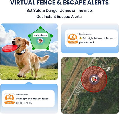 DBDD AI GPS Tracker for Dogs, Real Time Location and AI Health Care Management, Electronic Fence, Waterproof, iOS and Android Compatible (White)