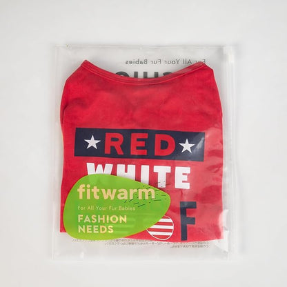 Fitwarm Patriotic Red White and Woof Dog Shirt, 4th of July Dog Clothes for Small Dogs Boy Girl, Funny Doggy Summer Clothes, Pet Outfit, Red, Blue, White, XS