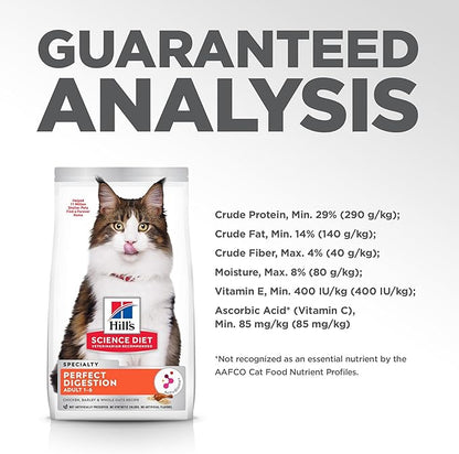 Hill's Science Diet Adult 1-6 Perfect Digestion Dry Cat Food, Chicken, Barley, & Whole Oats, 13 lb. Bag