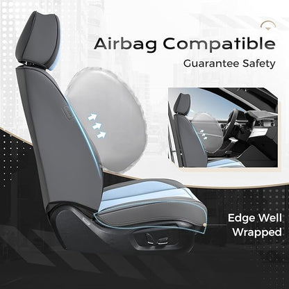 Coverado Seat Covers, Car Seat Covers Front Seats, Leather Seat Covers for Cars, Car Seat Protector Waterproof, Gray Car Seat Cushion, Front Carseat Cover Universal Fit for Most Cars Lightblue