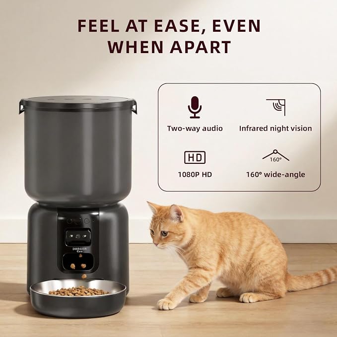 Automatic Cat Feeder with Camera – 5G WiFi Timed Cat Food Dispenser, 4L Clog-Free Smart App Control Pet Feeder, 1080P HD Video with Night Vision Healthy Feeding for Small Pets Indoor