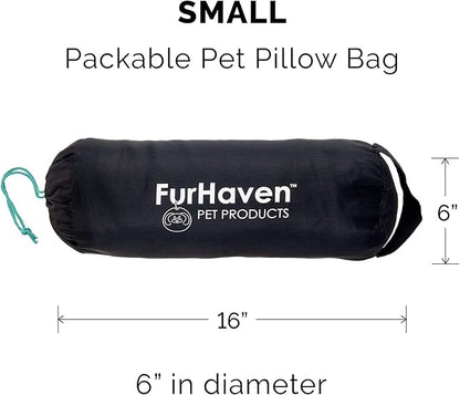 Furhaven Outdoor Travel Dog Bed for Small Dogs w/ Carry Bag, Washable & Foldable, Great for Crates & Kennels - Trail Pup Travel Pillow Mat w/ Stuff Sack Bag - Aqua/Granite Gray, Small