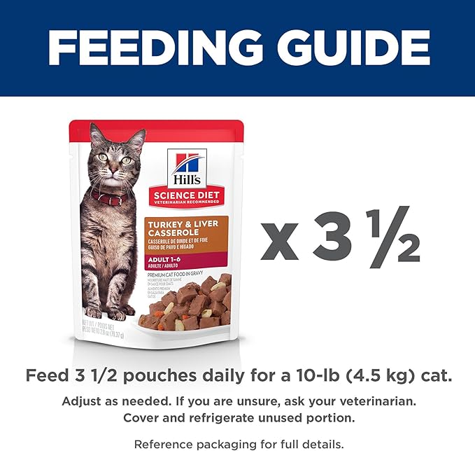 Hill's Science Diet Adult 1-6 Wet Cat Food, Turkey & Liver, 2.8 oz. Pouches, 24-Pack