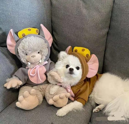 Dog Hoodies Cat Clothes Autumn Winter Sweatshirts Teddy Bulldog Bulldog Clothing Can Transform Into Frog Elk Mouse (Dark Gray Mouse,XS)