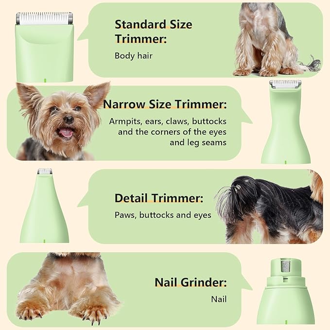 Dog Grooming Kit, 4 in 1 Pet Clippers for Grooming Supplies, Cordless Dog Paw Trimmer Nail Grinder, Professional Long Hair Shaver for Matted Hair Cat Small Dogs Thick Coats