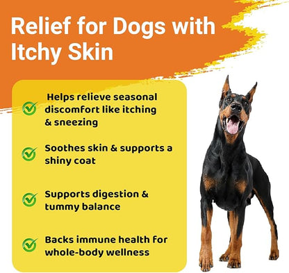 Dog Allergy Chews for Itchy Skin Relief - Seasonal Allergy and Immune Support with Colostrum, Omega 3, Probiotics, Turmeric, Zinc, Vitamins B & E - Helps with Paw Licking & Scratching - 90 Soft Chews