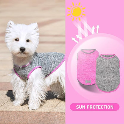 KYEESE 2Pack Dog Shirt, Lightweight Sun Protection Sleeveless Dog T Shirts for Small Dogs Girl, Breathable Pet Reflective Tank Top Summer Dogs Clothes for Outdoor Walking, Grey+Hotpink, M