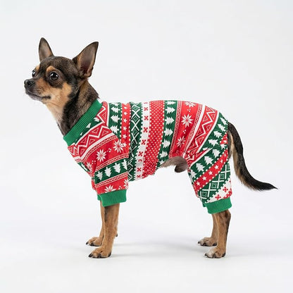Fitwarm Dog Christmas Outfit, Dog Pajamas, Dog Winter Clothes for Small Dogs Boy Girl, Pet Ugly Sweater, Cat Costume, Red Green, Large