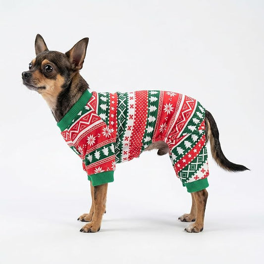Fitwarm Dog Christmas Outfit, Dog Pajamas, Dog Winter Clothes for Small Dogs Boy Girl, Pet Ugly Sweater, Cat Costume, Red Green, Large