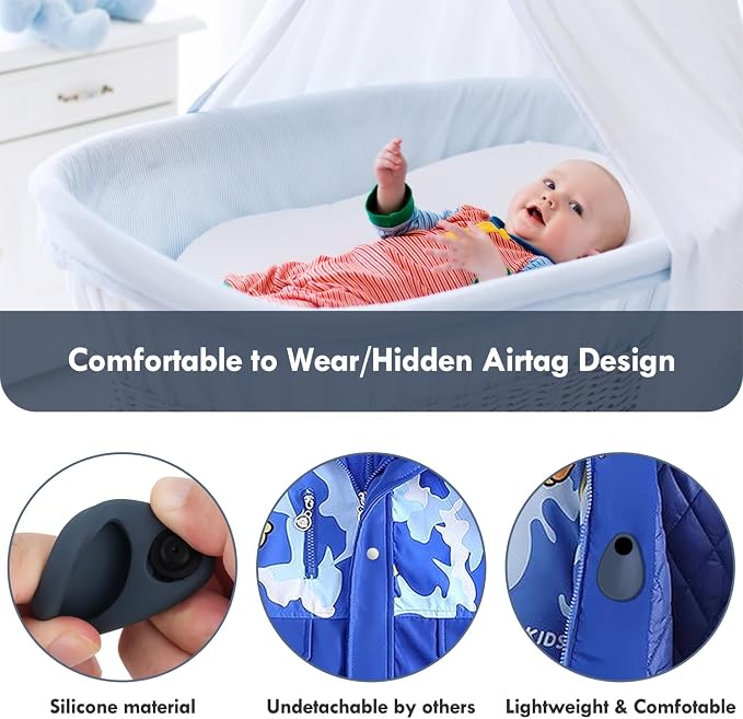 2 Pack Airtag Holder for Kids Hidden,GPS Tracker Case, Anti-Removal Airtag Silicone Case with Pins, Suitable for Children, Elderly, Pets, Backpack, Luggage (Black & Navy Blue, 2 Pack)