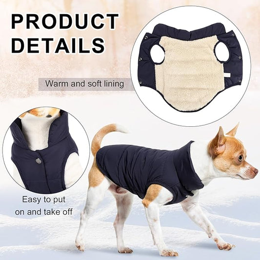 Syhood 2 Pieces Dog Jacket 2 Layers Fleece Lined Dog Jacket Warm Soft Windproof Small Pet Coat for Winter Cold Weather(L,Navy,Green)